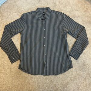 Hugo boss gray navy striped dress shirt size XL